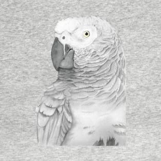 Grey parrot congo african bird watercolor portrait painting timneh T-Shirt